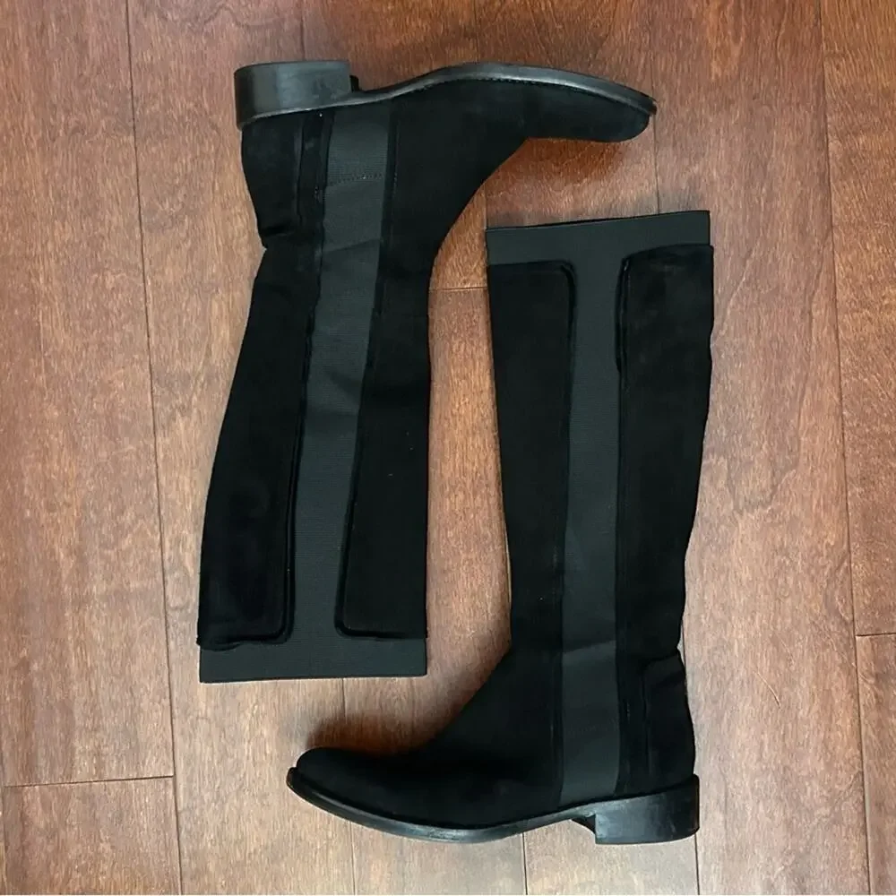 Vero Cuoio Classic Italian Knee-High Boots, Black Suede, Quiet Luxury, Size 8